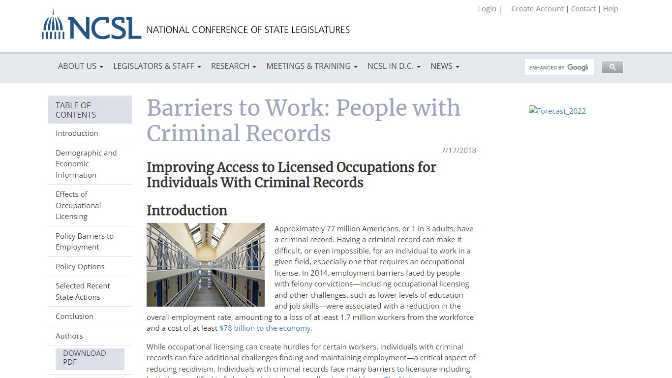 Barriers to Work: People with Criminal Records - National Conference of ...